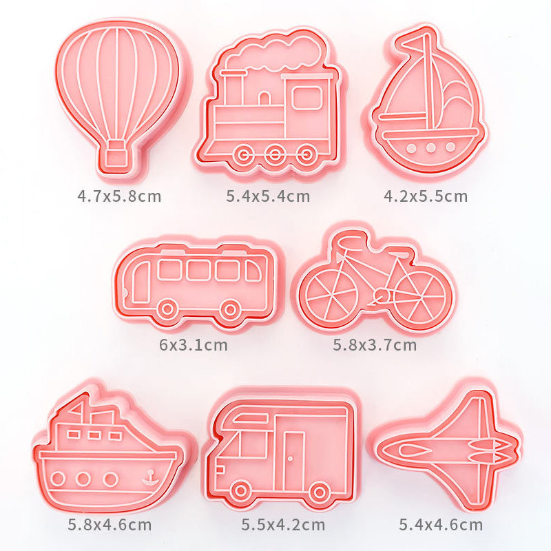 Set 8 Pcs Cookies Cutter Stamp Cetakan Kue Kering Press Tema Transportation