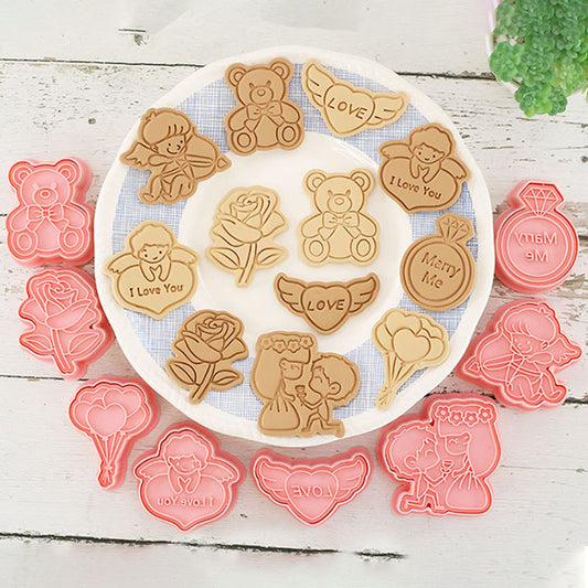 Set 8 Pcs Cookies Cutter Stamp Cetakan Kue Kering Press Tema Valentine
