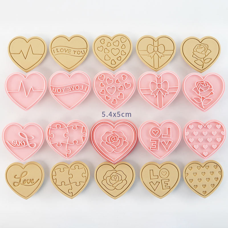 Set 8 Pcs Cookies Cutter Stamp Cetakan Kue Kering Press Tema Valentine