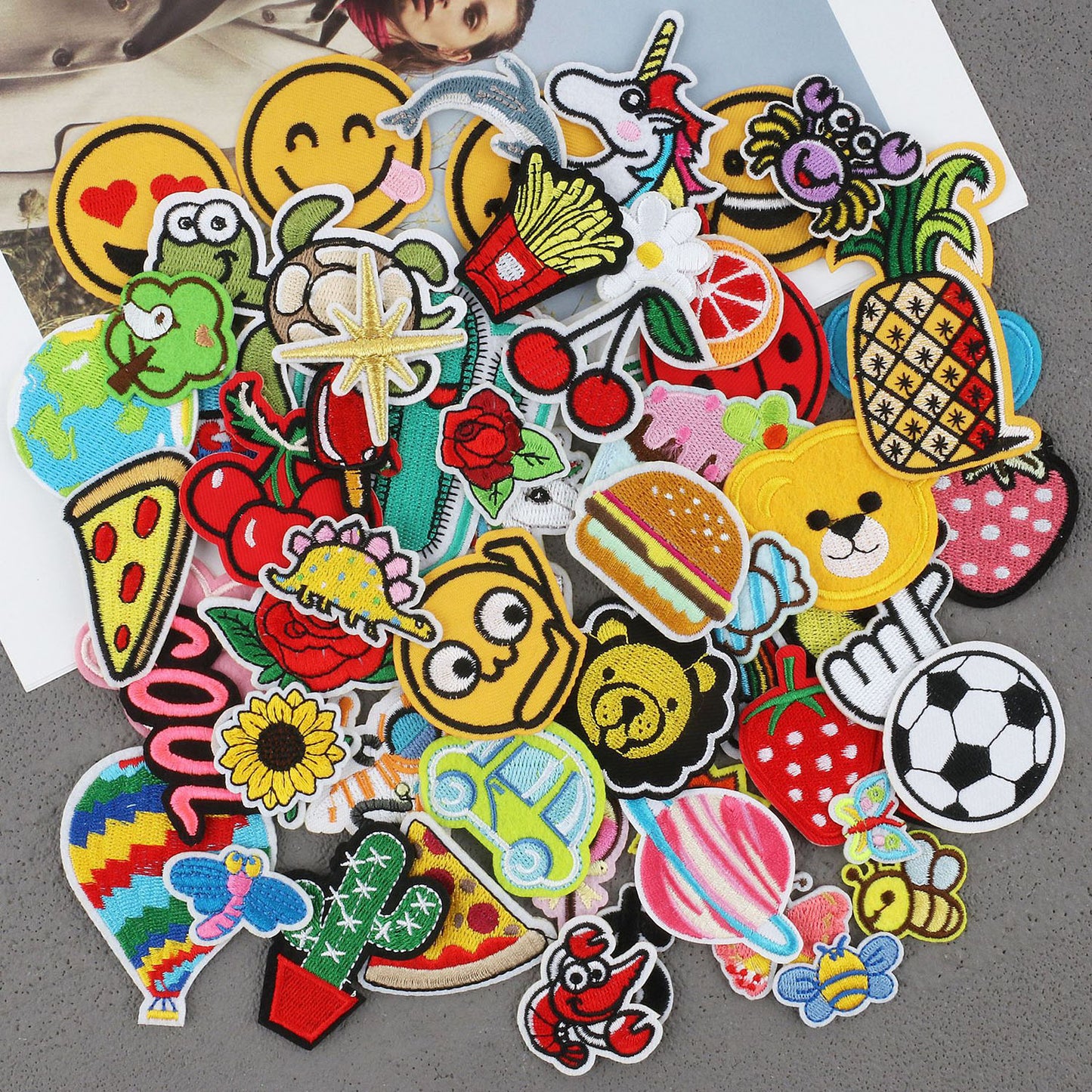 Bordir Patch Karakter Kartun Burger Lollipop Totoro Pacman Mixed Series Iron On Iron Patch Setrika Baju A