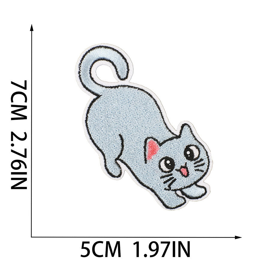 Bordir Patch Karakter Kartun Hewan Kucing Cat Animal Series Iron On Iron Patch Setrika Baju C