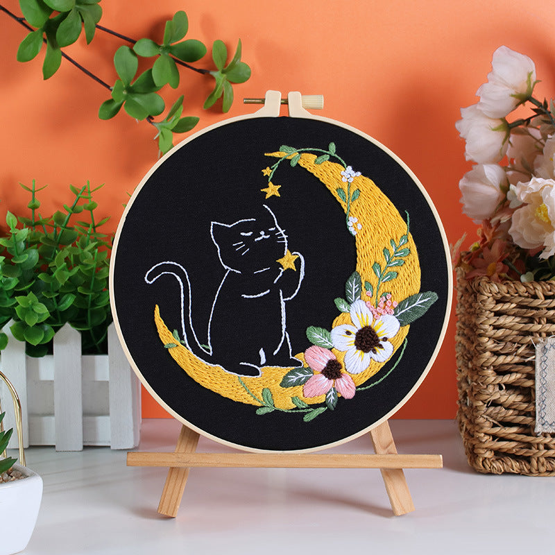 DIY Paket Sulam Tangan Set Menyulam Hand Embroidery Needle Kit Jahit Bordir Black Cat Kucing Lucu