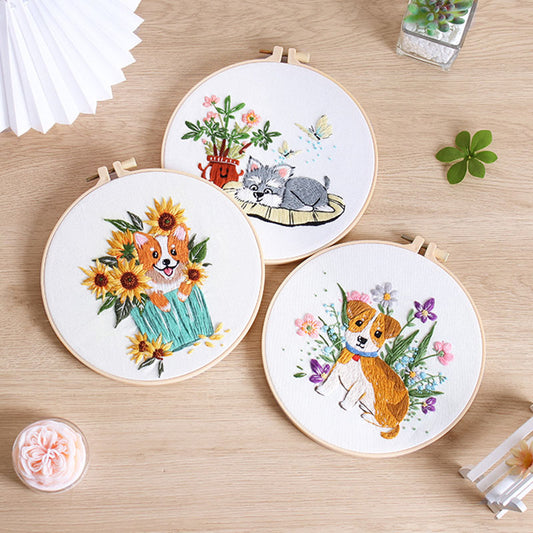 DIY Paket Sulam Tangan Set Menyulam Hand Embroidery Needle Kit Jahit Bordir Dog Puppy Anjing