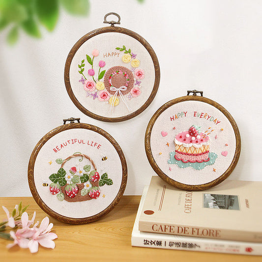 Set Sulam Tangan Pola Pemula Lukisan Hand Embroidery Stater Kit with Vintage Frame