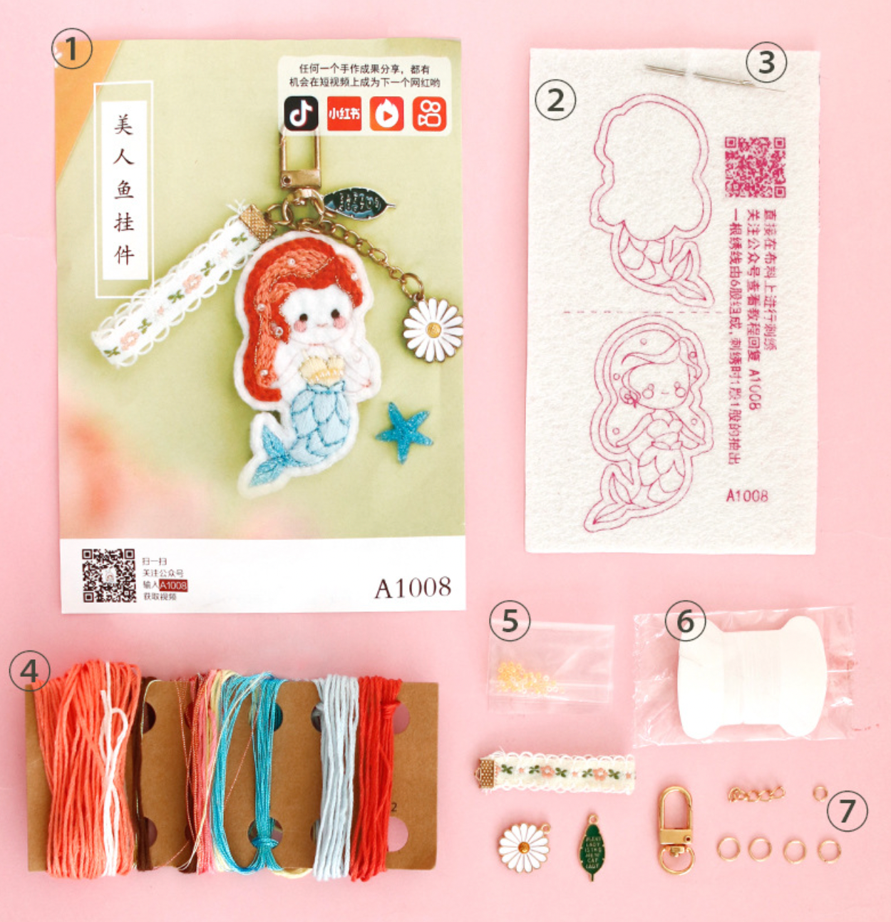 DIY Kit Embroidery Pendant Keychain Kerajinan Tangan Gantungan Kunci Bordir