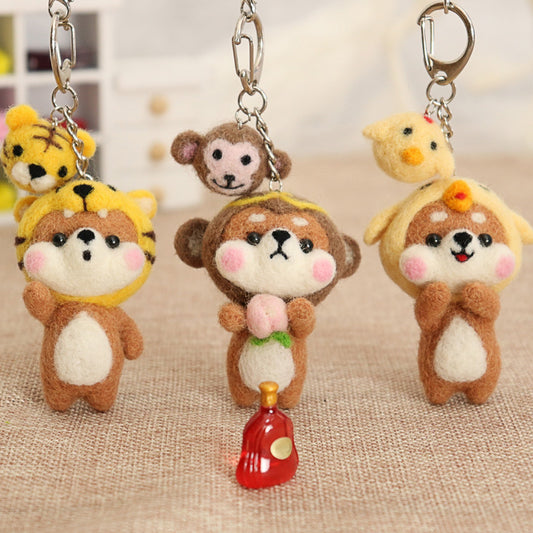 Needle Felt Doll DIY Wool Felting Craft Kit Animal Poke Kerajinan Tangan Boneka Binatang Zodiak Shio Keychain