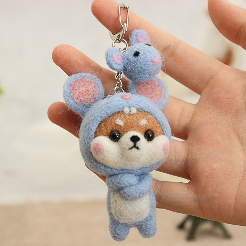 Needle Felt Doll DIY Wool Felting Craft Kit Animal Poke Kerajinan Tangan Boneka Binatang Zodiak Shio Keychain