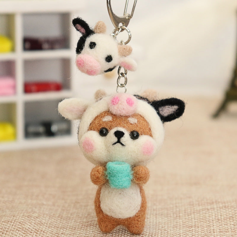 Needle Felt Doll DIY Wool Felting Craft Kit Animal Poke Kerajinan Tangan Boneka Binatang Zodiak Shio Keychain