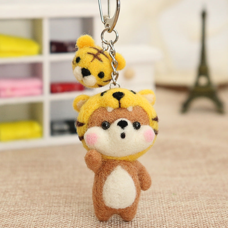 Needle Felt Doll DIY Wool Felting Craft Kit Animal Poke Kerajinan Tangan Boneka Binatang Zodiak Shio Keychain