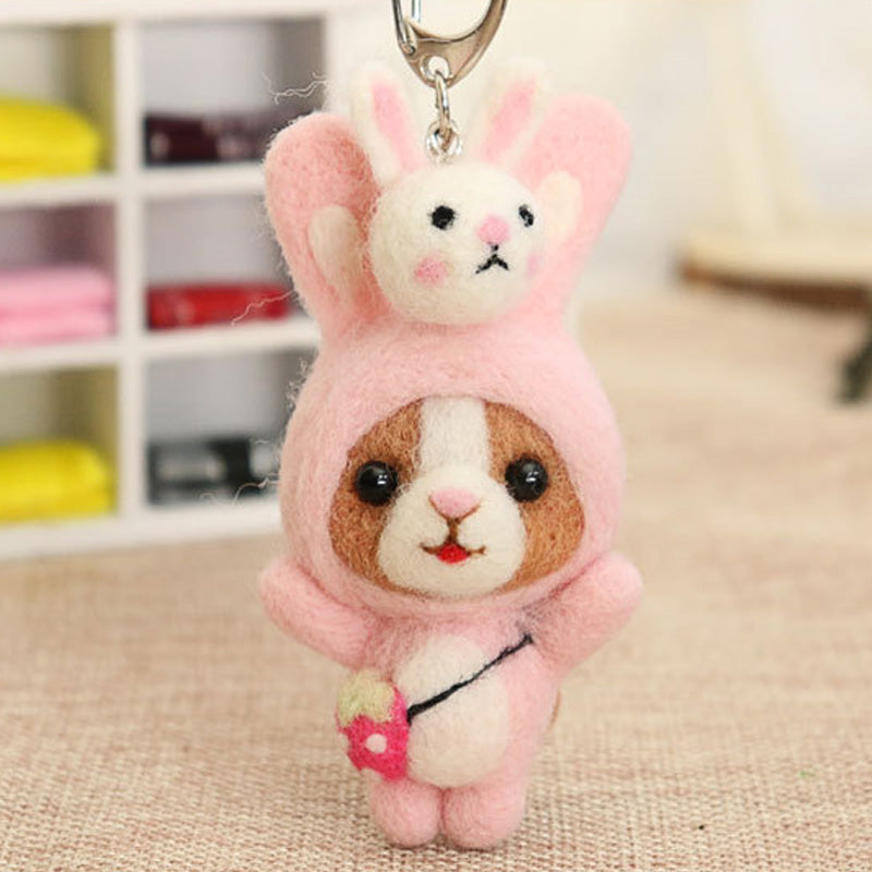 Needle Felt Doll DIY Wool Felting Craft Kit Animal Poke Kerajinan Tangan Boneka Binatang Zodiak Shio Keychain