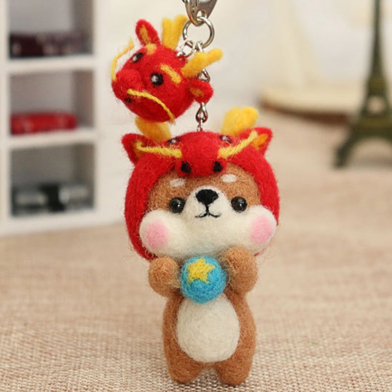 Needle Felt Doll DIY Wool Felting Craft Kit Animal Poke Kerajinan Tangan Boneka Binatang Zodiak Shio Keychain