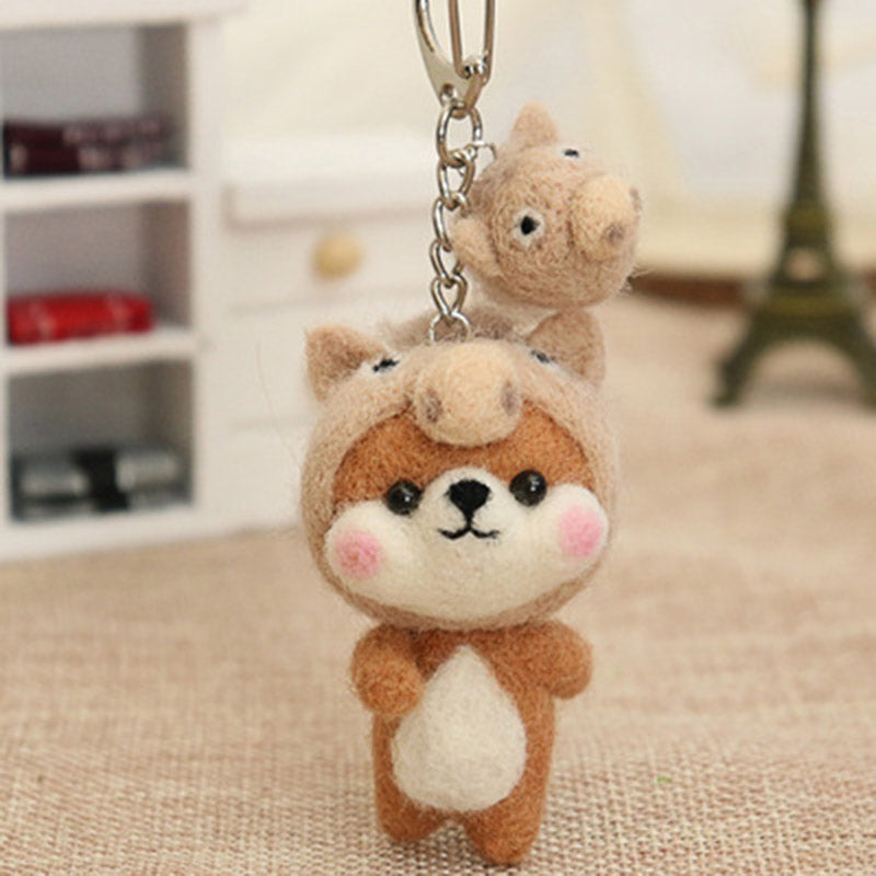 Needle Felt Doll DIY Wool Felting Craft Kit Animal Poke Kerajinan Tangan Boneka Binatang Zodiak Shio Keychain