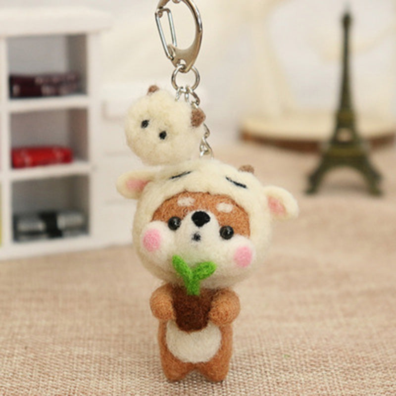 Needle Felt Doll DIY Wool Felting Craft Kit Animal Poke Kerajinan Tangan Boneka Binatang Zodiak Shio Keychain