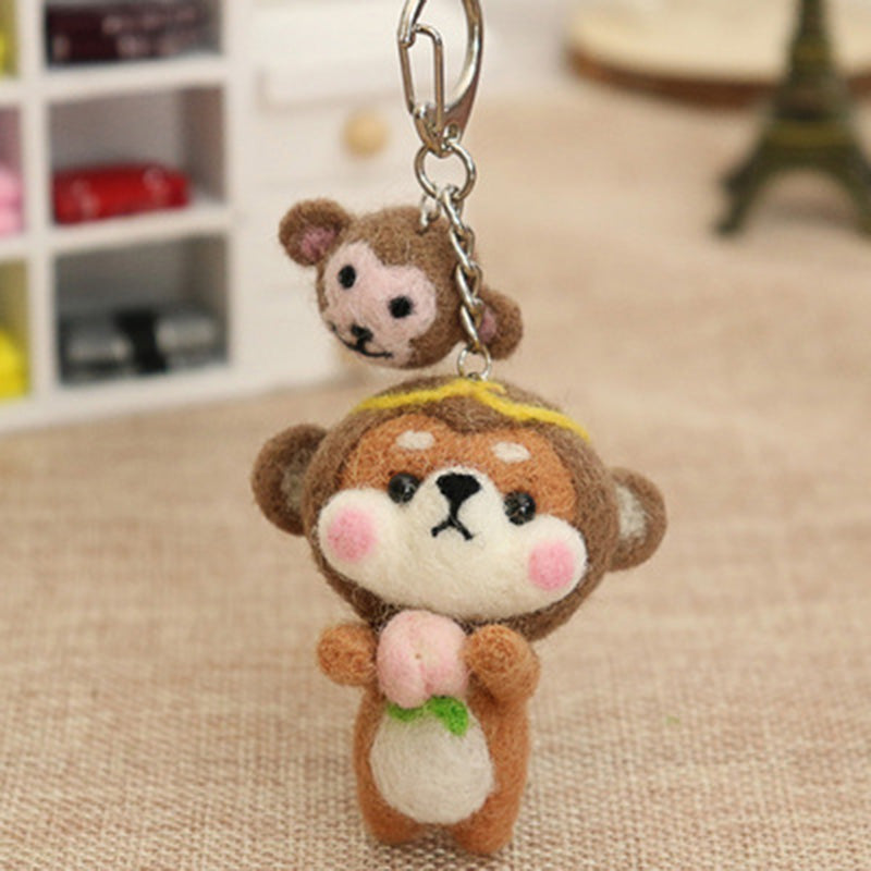 Needle Felt Doll DIY Wool Felting Craft Kit Animal Poke Kerajinan Tangan Boneka Binatang Zodiak Shio Keychain