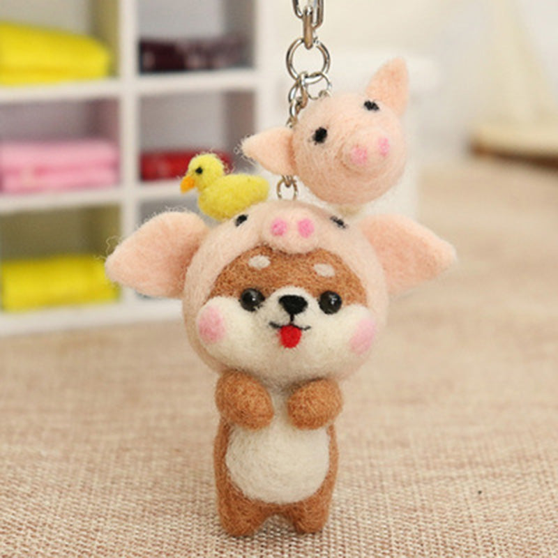 Needle Felt Doll DIY Wool Felting Craft Kit Animal Poke Kerajinan Tangan Boneka Binatang Zodiak Shio Keychain