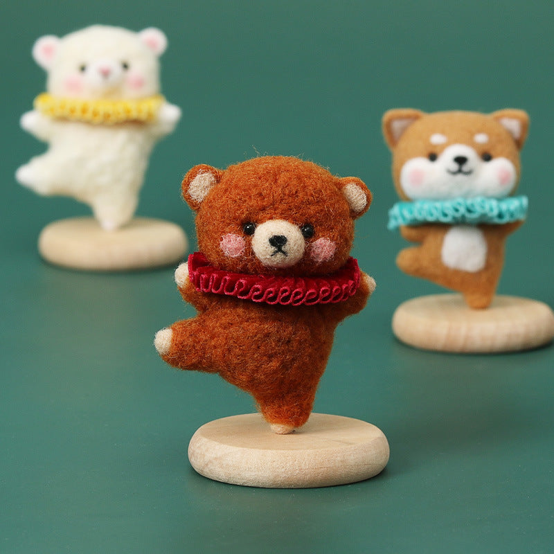 Needle Felt Doll DIY Wool Felting Craft Kit Animal Poke Kerajinan Tangan Boneka Binatang Bear Panda 2