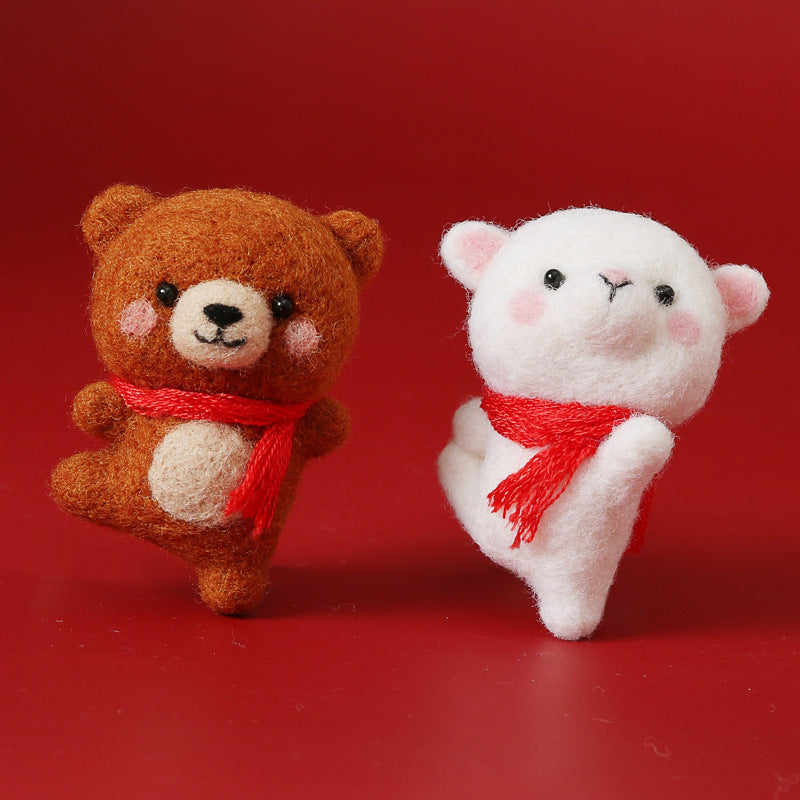 Needle Felt Doll DIY Wool Felting Craft Kit Animal Poke Kerajinan Tangan Boneka Binatang Bear Panda 2