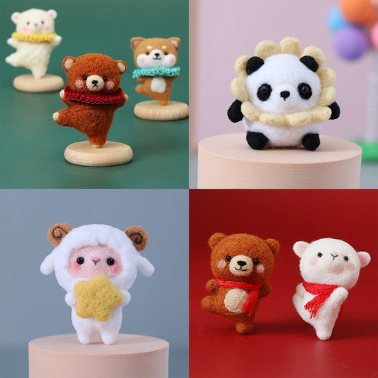 Needle Felt Doll DIY Wool Felting Craft Kit Animal Poke Kerajinan Tangan Boneka Binatang Bear Panda 2