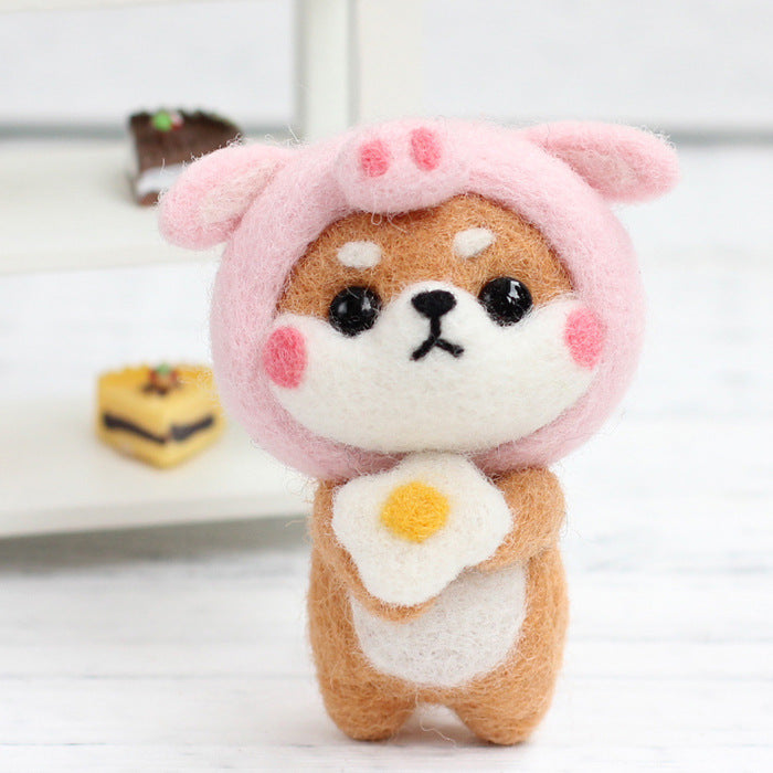 DIY Kit Animal Felt Wool Needle Poke Kerajinan Boneka Anjing Kostum Lucu