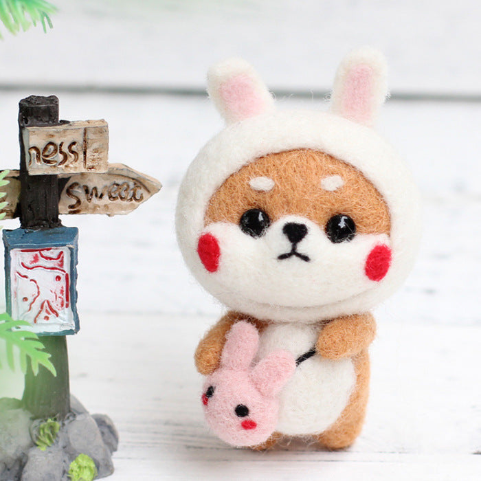 DIY Kit Animal Felt Wool Needle Poke Kerajinan Boneka Anjing Kostum Lucu
