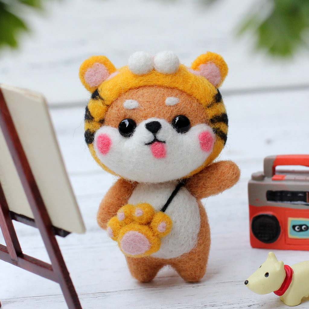 DIY Kit Animal Felt Wool Needle Poke Kerajinan Boneka Anjing Kostum Lucu
