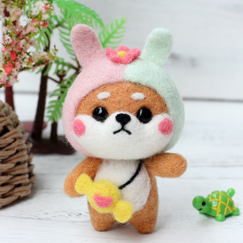 DIY Kit Animal Felt Wool Needle Poke Kerajinan Boneka Anjing Kostum Lucu