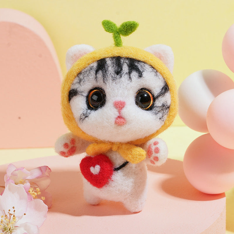DIY Kit Animal Felt Wool Needle Poke Kerajinan Boneka Kucing Cat Binatang Lucu