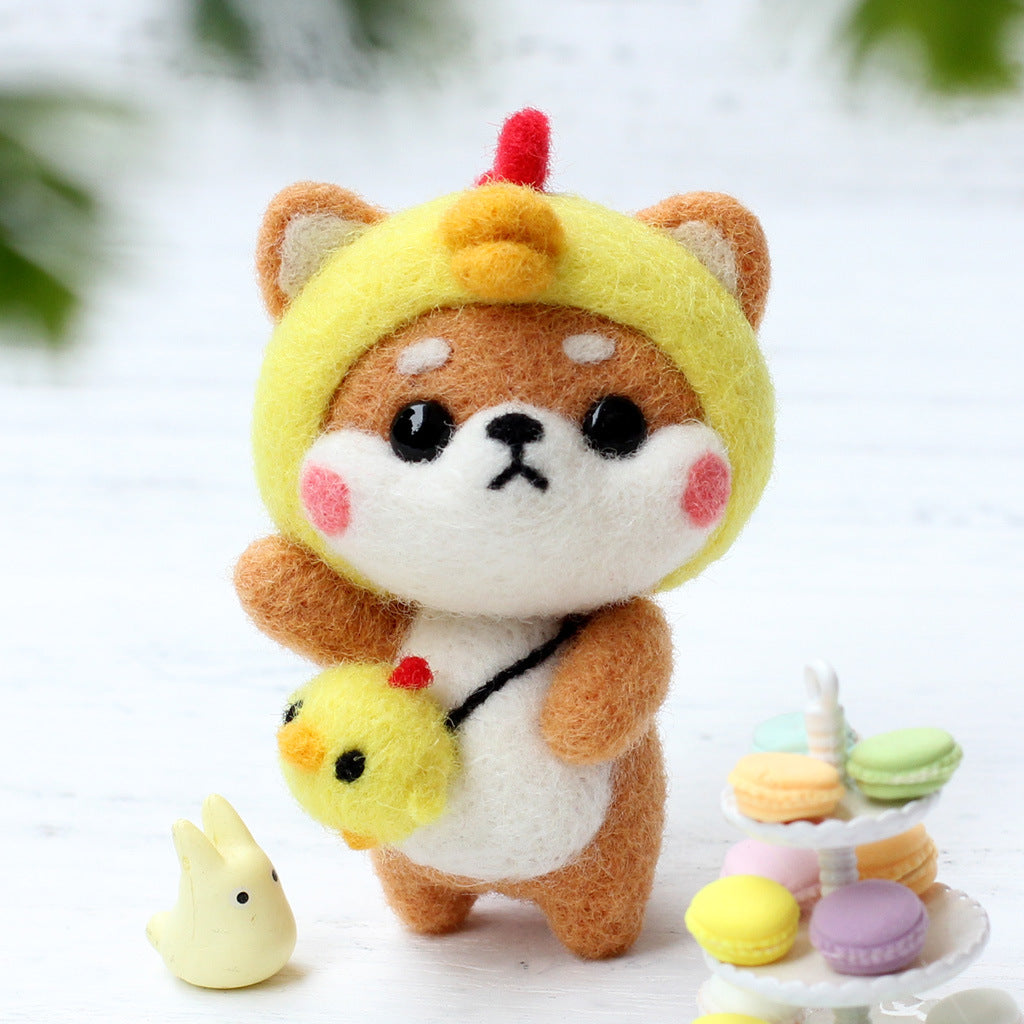 DIY Kit Animal Felt Wool Needle Poke Kerajinan Boneka Anjing Kostum Lucu