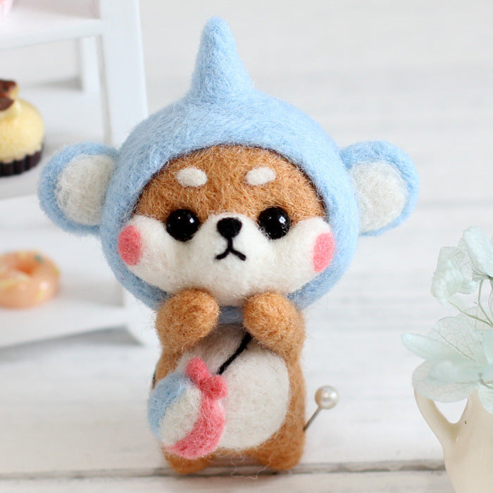 DIY Kit Animal Felt Wool Needle Poke Kerajinan Boneka Anjing Kostum Lucu