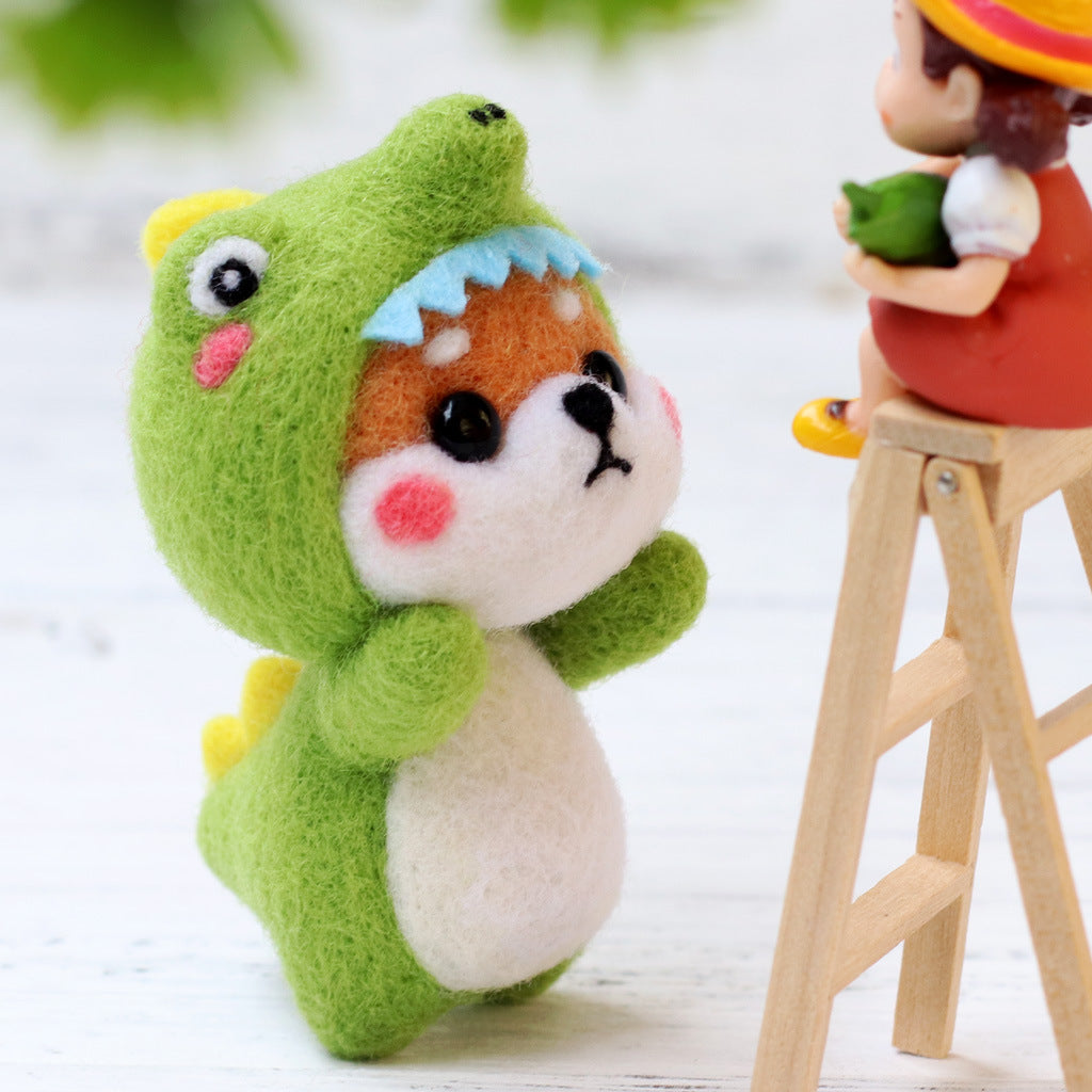 DIY Kit Animal Felt Wool Needle Poke Kerajinan Boneka Anjing Kostum Lucu