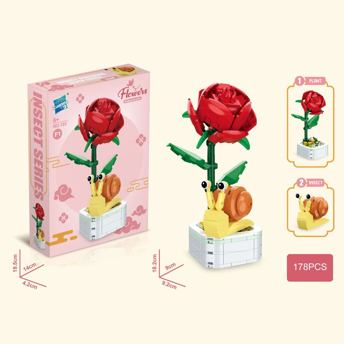 Mainan blok dekorasi kebun bunga miniatur brick garden flowers building block SCB0103 series F