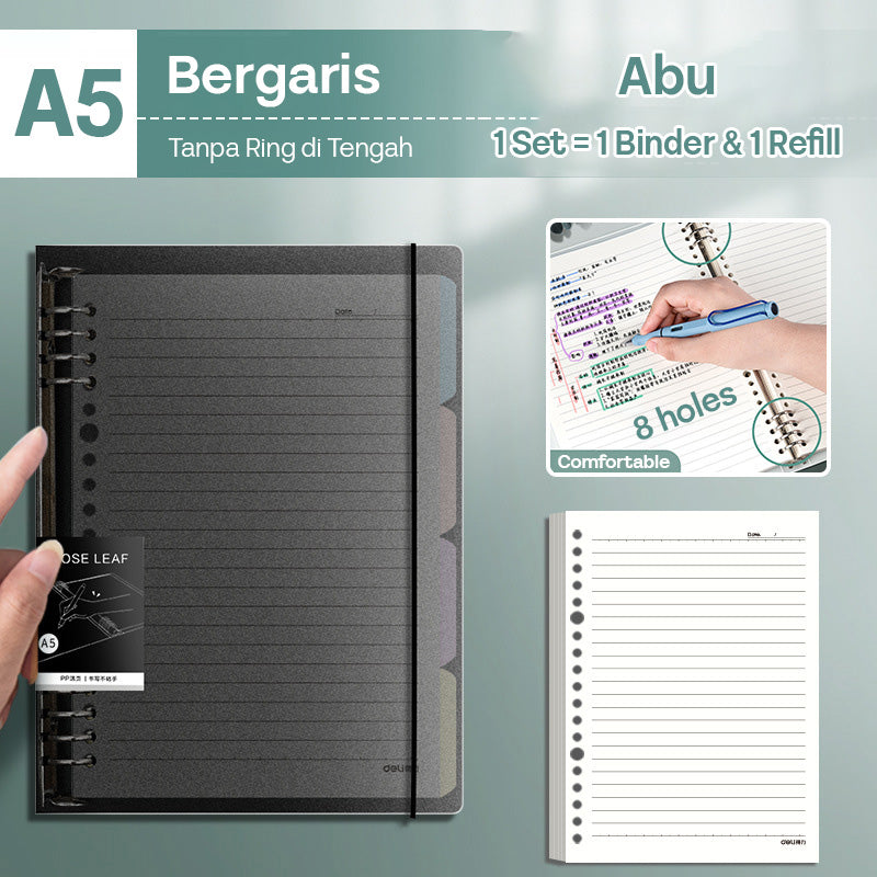 Binder Note A5 Tanpa Ring Tengah Halaman Bergaris SFNLA560