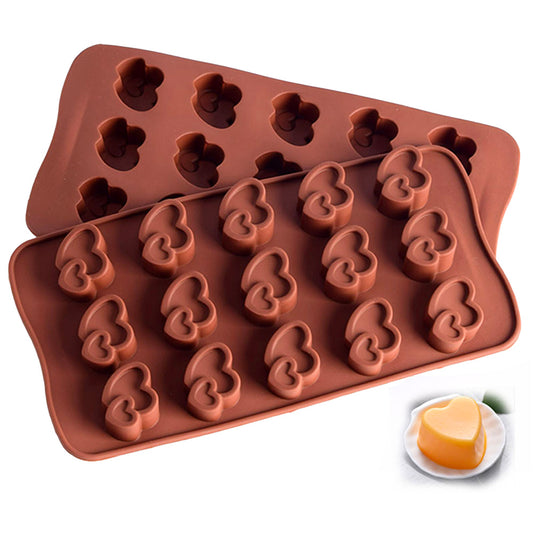 Cetakan Silikon Es Pudding Jelly Coklat Bentuk Heart in Heart