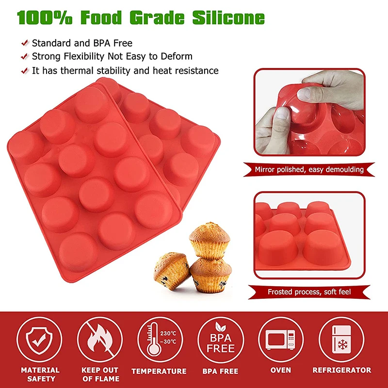 Cetakan Puding Silikon 12 Lub 24 Lubang Kue Mangkok Bulat Kecil Muffin Cupcake Silicone Mold TCK27663