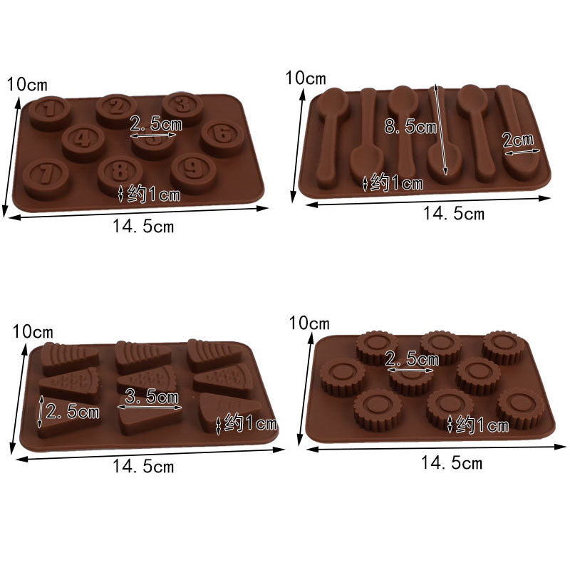 Cetakan Silikon Es Pudding Jelly Coklat Bentuk Sunflower Pizza Angka Sendok Number Spoon Kartu Remi Botol