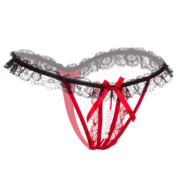 Lingerie Panty Thong Pearls Dual Tone Lace UPNK04