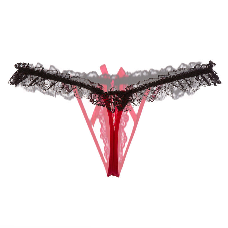 Lingerie Panty Thong Pearls Dual Tone Lace UPNK04