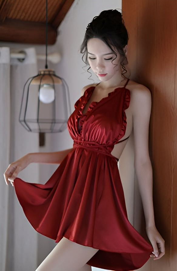 Lingerie Babydoll Deep V Ruffled Halter UY1189