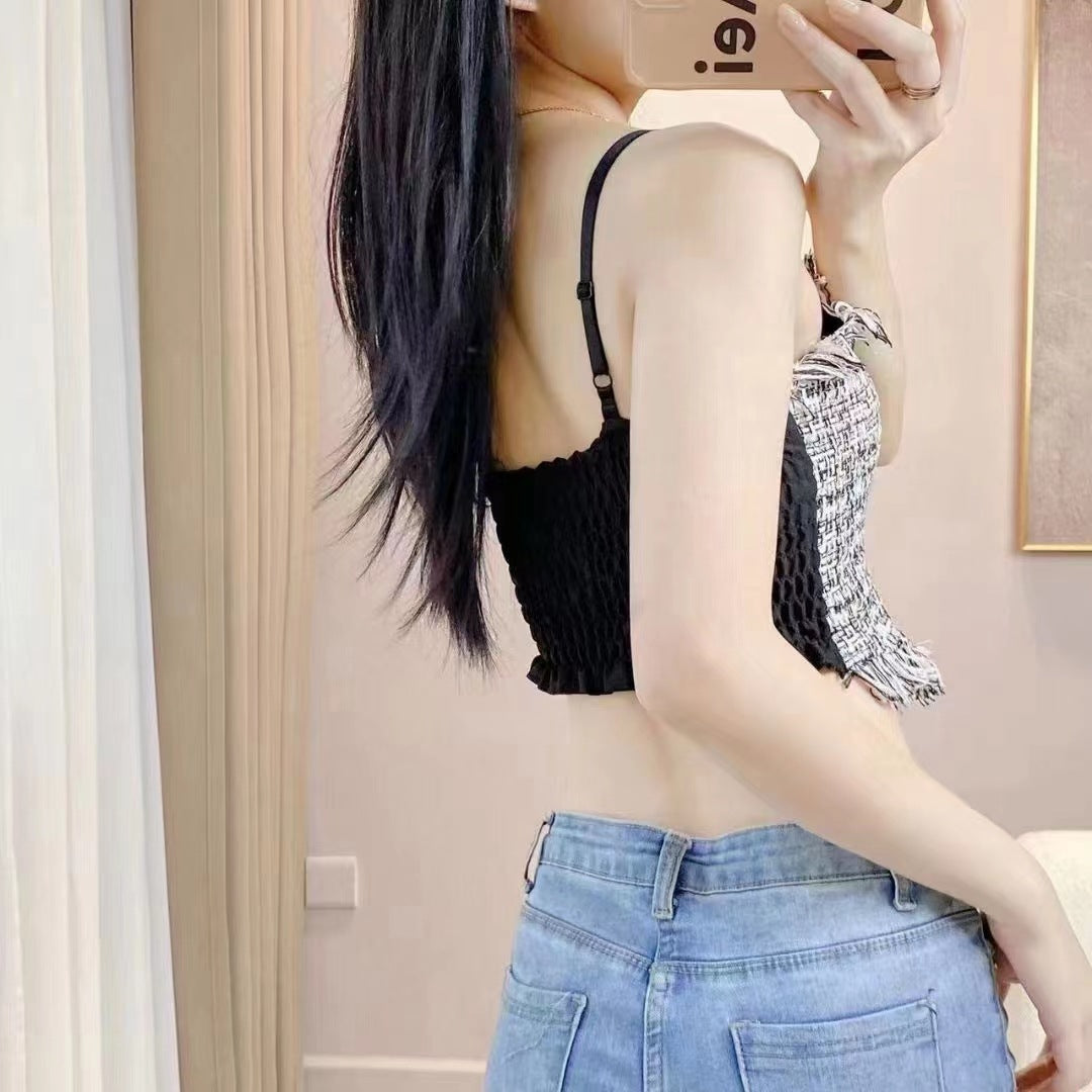 Tank Top Bra Slim Vest Plaid Tassel WUT2258