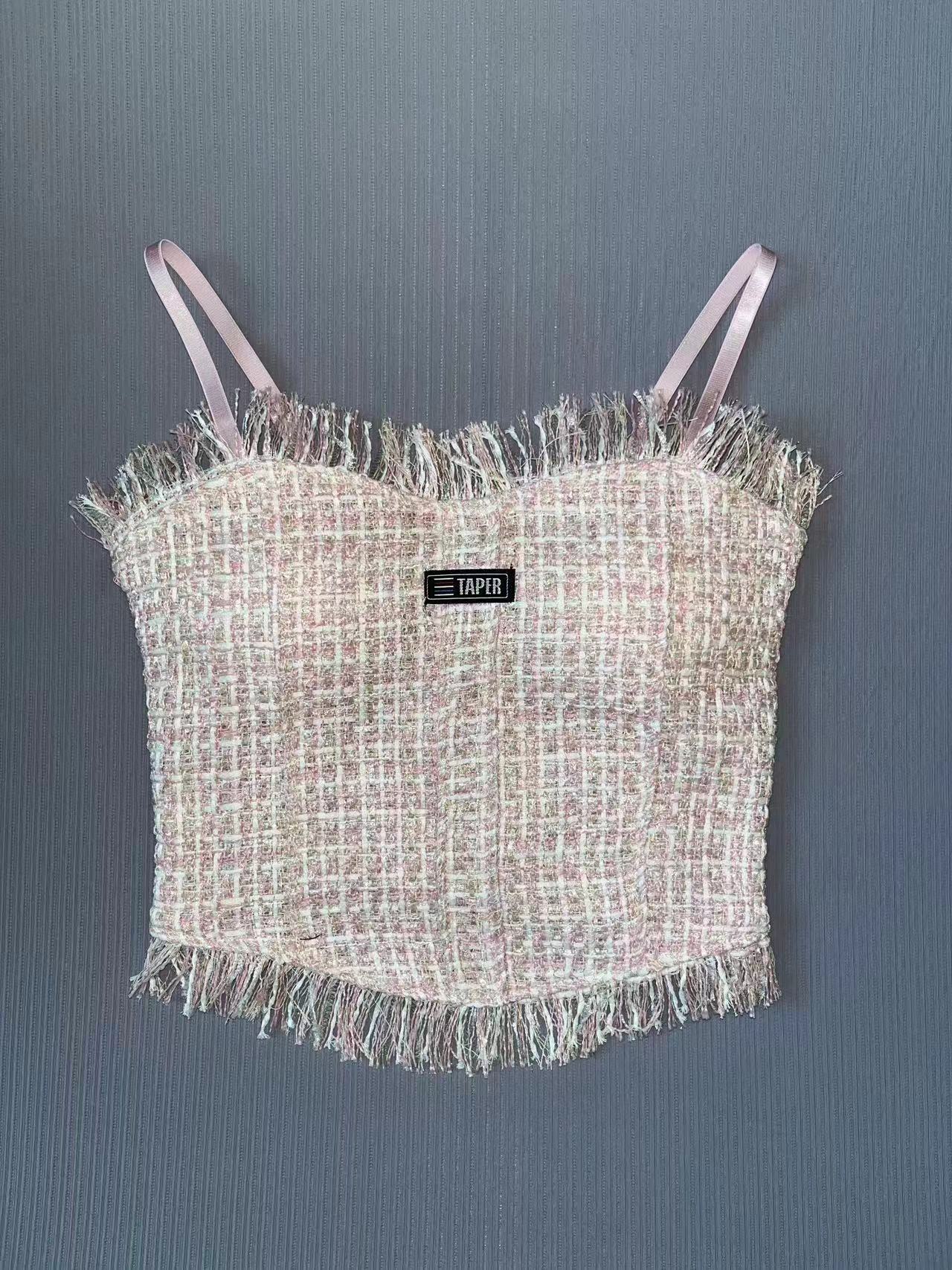 Tank Top Bra Slim Vest Plaid Tassel WUT2258