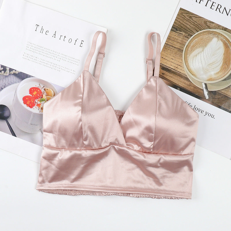 Tank Top Bra Satin V Neck Pleated Back WUT7232