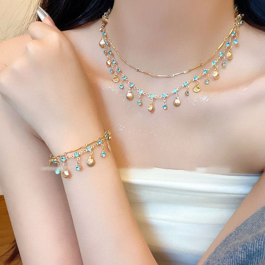 Bracelet Blue Zircon Gold Shell XBS0653