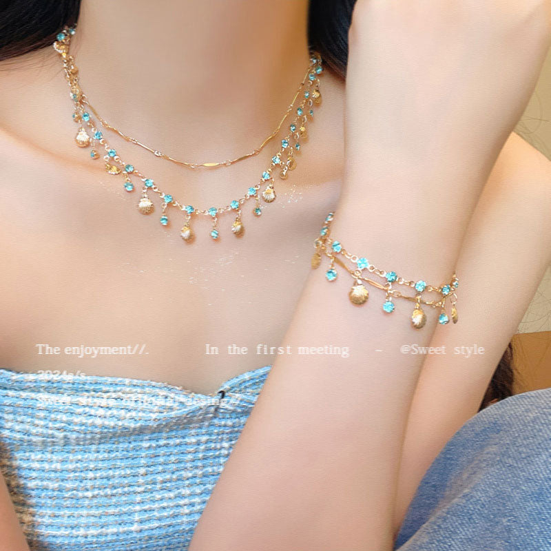 Bracelet Blue Zircon Gold Shell XBS0653