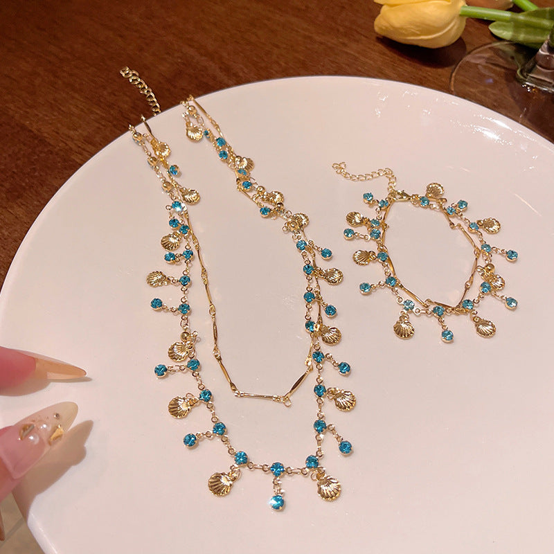 Bracelet Blue Zircon Gold Shell XBS0653