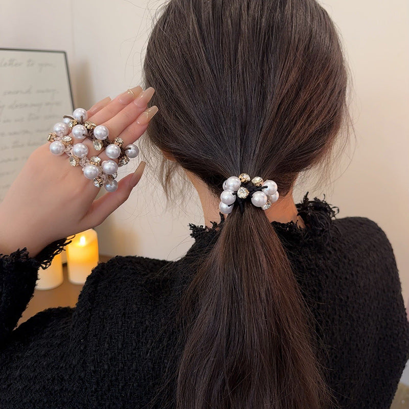 Hair Band Ponytail Holder Elastic Rope Pearl XDF1347