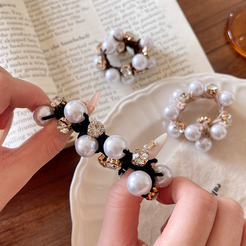Hair Band Ponytail Holder Elastic Rope Pearl XDF1347