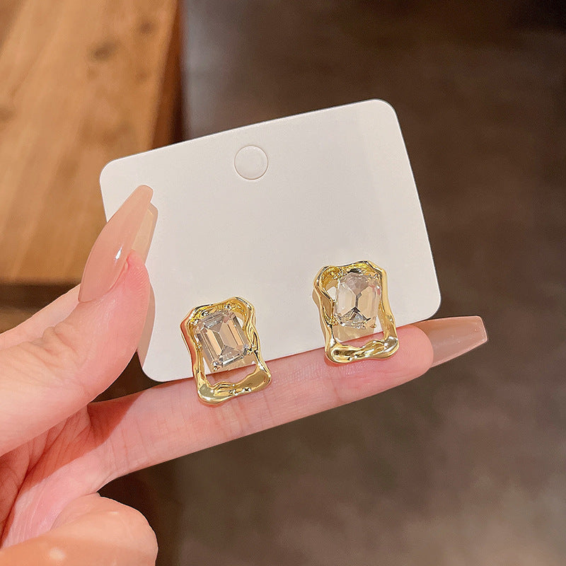 Earring Stud Light Luxury Niche Irregular Metallic Zircon Geometric XEA0767