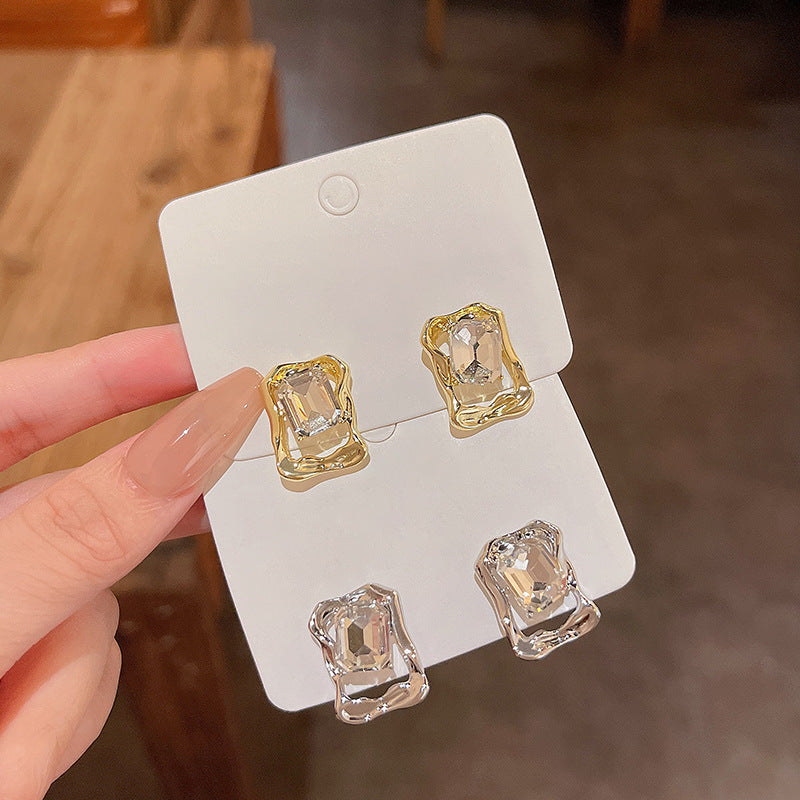 Earring Stud Light Luxury Niche Irregular Metallic Zircon Geometric XEA0767