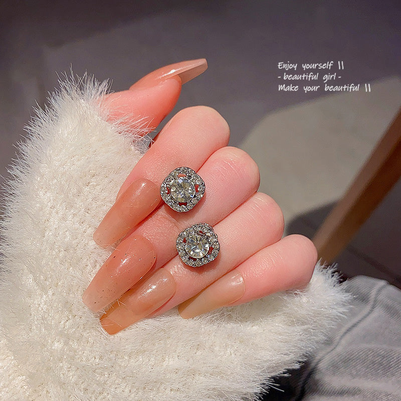 Earring Stud Simple Super Flash Square Zirconium XEA1324