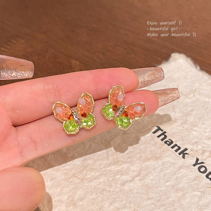 Earring Stud Fresh Color Crystal Broken Diamond Butterfly XEA1669